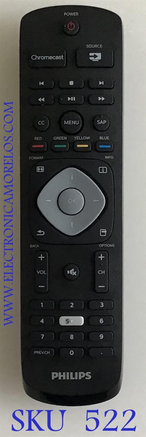 CONTROL ORIGINAL NUEVO PARA TV PHILIPS / CHROMECAST / NUMERO DE PARTE SF347 / UM-4 AAA / R03 / MODELOS 43PFL5922 / 43PFL5922/F7 / 50PFL5922 / 50PFL5922/F7 / 55PFL5922 / 55PFL5922/F7 / 65PFL5922 / 65PFL5922/F7